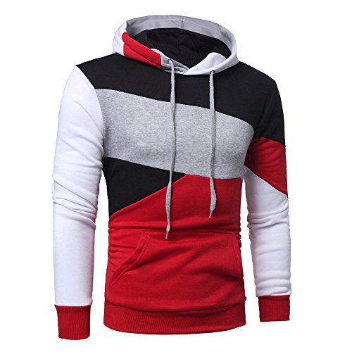 Hombres Sudadera con Capucha Casual Tops Deporte Blusa Manga Larga De Patchwork Blanca Beisbol Divertidas Camuflaje Calavera Camisas Otoño riou (Red, XL)