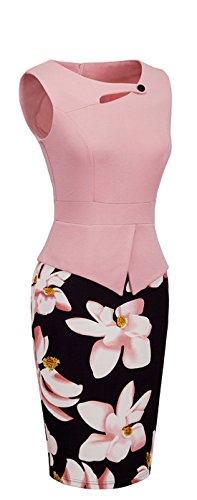 HOMEYEE - Vestido - Corte Imperio Floral Cutaway Sin Mangas - para Mujer B288 (38 = Medium, Rosa Claro)