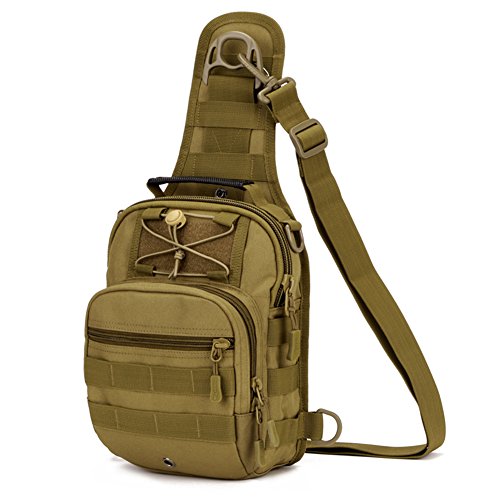 Huntvp Mochila Táctical Mochila de Hombro Mochila de Bandolera Mochila de Pecho Estilo Militar Bols Hombre Riñoneras Mochilas Cruzadas Bolso Impermeable, Marrón