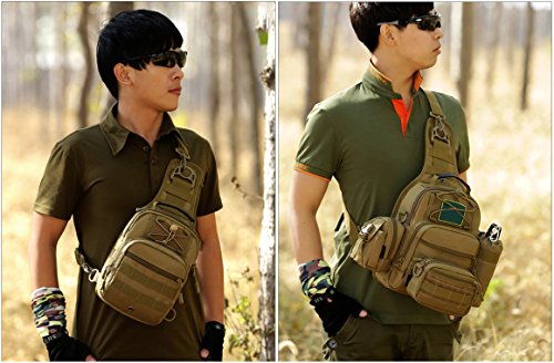 Huntvp Mochila Táctical Mochila de Hombro Mochila de Bandolera Mochila de Pecho Estilo Militar Bols Hombre Riñoneras Mochilas Cruzadas Bolso Impermeable, Marrón