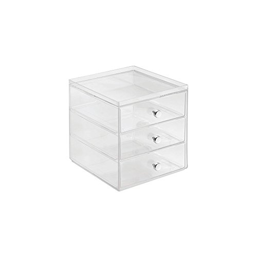 iDesign Organizador de maquillaje con 3 cajones, compacta minicómoda apilable de plástico, mini cajonera para productos de belleza y cosméticos, transparente