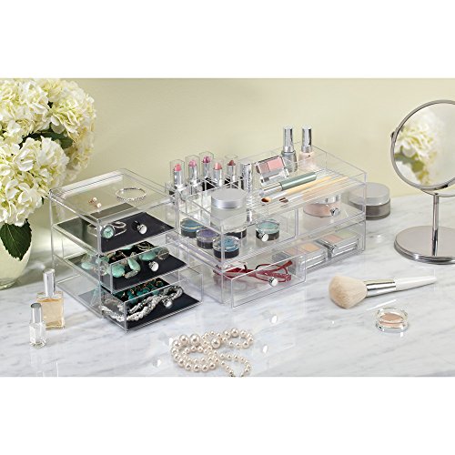 iDesign Organizador de maquillaje con 3 cajones, compacta minicómoda apilable de plástico, mini cajonera para productos de belleza y cosméticos, transparente