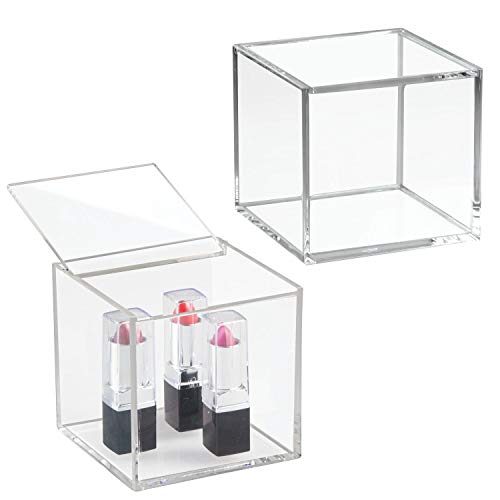 iDesign Organizador de maquillaje con tapa (10,2 x 10,2 x 10,2 cm), caja de belleza pequeña en plástico sin BPA, organizador de cosméticos apilable de acrílico, transparente