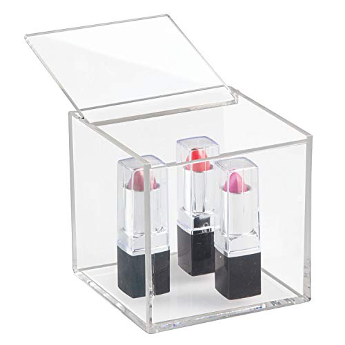 iDesign Organizador de maquillaje con tapa (10,2 x 10,2 x 10,2 cm), caja de belleza pequeña en plástico sin BPA, organizador de cosméticos apilable de acrílico, transparente