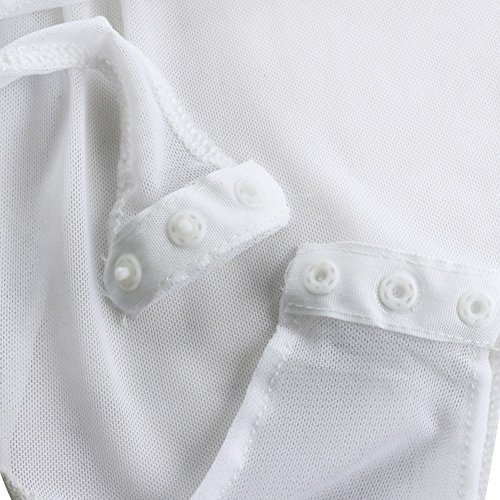 IEFIEL Lencería Sexy Mujer Conjunto Una Pieza Body Transparente Mono Manga Larga Ropa Interior Leotardo Cuello Alto Bodies Entrepierna con Corchetes Tanga Blanco S