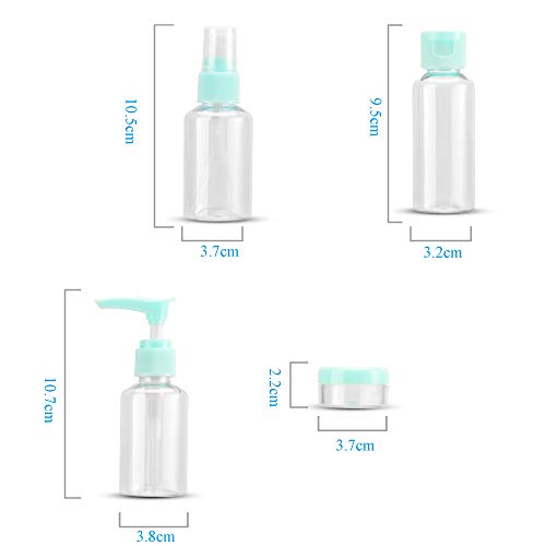 Intirilife Botellas de Viaje Set en Claro Azul - Juego multipartes con Botellas, contenedores y un Embudo para Rellenar, Viajar, muestras, etc. - Equipaje Aprobado por la TSA Viaje, avión