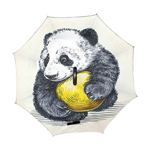 inversé Parapluie, Isaoa la réflexion Stript Envers coupe-vent Parapluie Inside Out Parapluie Self debout avec poignée en forme Panda Noir Parapluie Meilleur pour les voyages et de voiture Utilisation