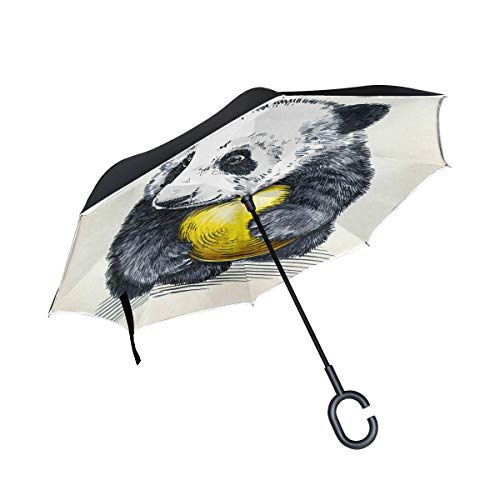 inversé Parapluie, Isaoa la réflexion Stript Envers coupe-vent Parapluie Inside Out Parapluie Self debout avec poignée en forme Panda Noir Parapluie Meilleur pour les voyages et de voiture Utilisation