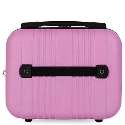 ITACA - Neceser Rígido ABS Grande de Viaje, Maleta de Aseo. Cierre Cremallera. Cinta Trolley, Asa Retráctil y Bandolera. Múltiples Compartimentos. Ligero y Cómodo. T71535, Color Rosa