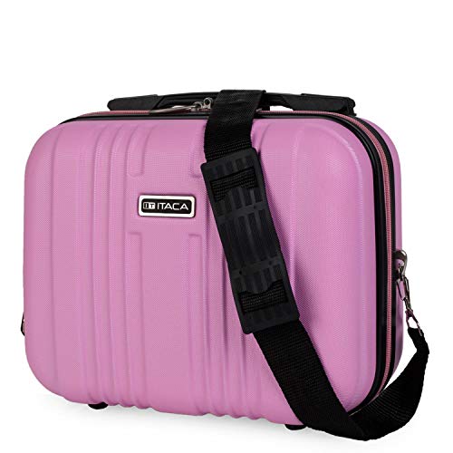 ITACA - Neceser Rígido ABS Grande de Viaje, Maleta de Aseo. Cierre Cremallera. Cinta Trolley, Asa Retráctil y Bandolera. Múltiples Compartimentos. Ligero y Cómodo. T71535, Color Rosa