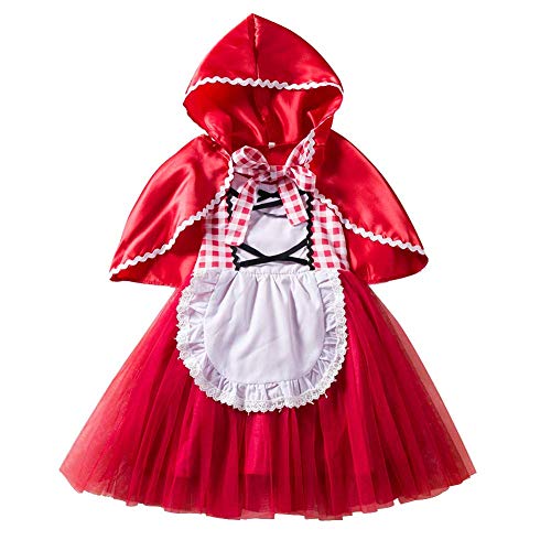 IWEMEK Disfraz Caperucita Roja Niña Vestido de Princesa tutú + Capa con Capucha Disfraces de Carnaval Fiesta Halloween Navidad Trajes Cosplay Fancy Dress Up Infantil Bebé Ropa Rojo 5-6 años