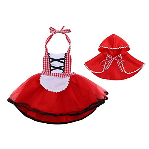 IWEMEK Disfraz de Caperucita Roja Vestido de Princesa tutú con Capa para Niña Bebe Infantil Disfraces de Carnaval Halloween Fiesta Cumpleaños Navidad Trajes Cosplay Fancy Dress Up Rojo 3-4 años