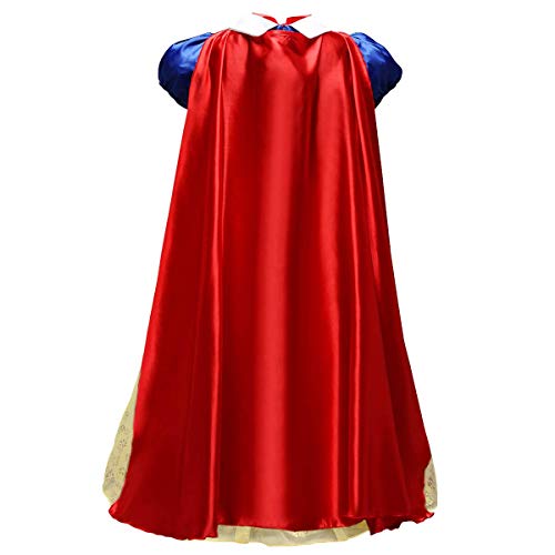 IWEMEK Traje de Princesa Blancanieves Disfraz de Carnaval con Cabo Accesorios 9pcs Vestido de Cosplay para Niñas Disfraces de Halloween Navidad Cumpleaños Comunión Fiesta 7-8 años