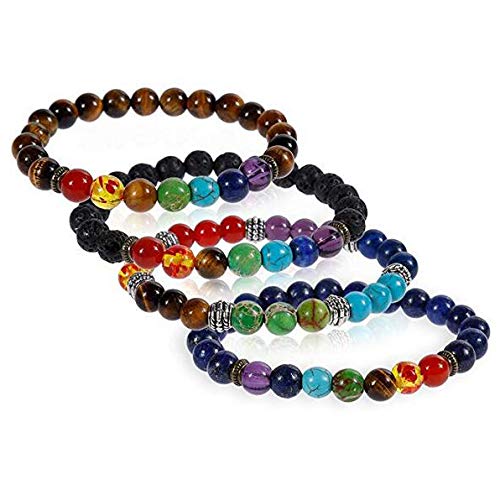 iwobi 4 PCS Pulsera de Lava,Beads Pulsera para Hombres Mujeres Pulsera de Yoga, Pulsera de Buda con Piedras Naturales de Lava y Ojo de Tigre y Ónix