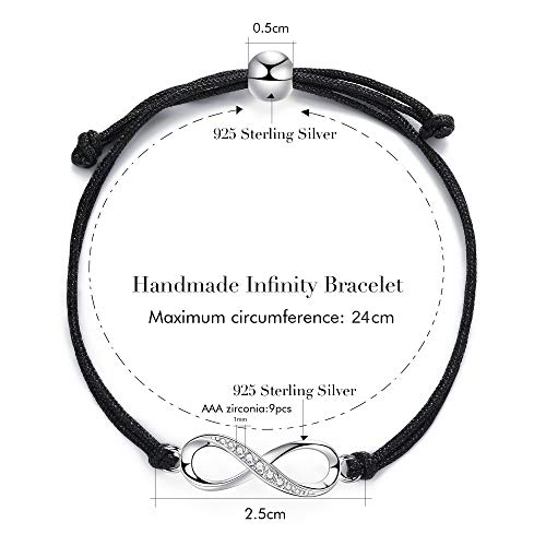 J.Endéar Infinito Amor Amistad Cuerda Pulsera Regalo para Mujer 24 cm Trenzado Ajustable Hecho a Mano