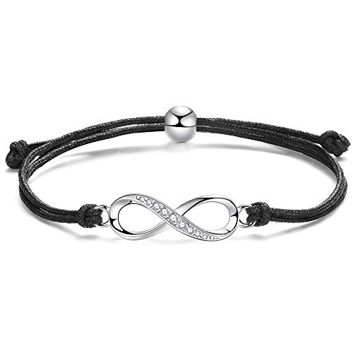 J.Endéar Infinito Amor Amistad Cuerda Pulsera Regalo para Mujer 24 cm Trenzado Ajustable Hecho a Mano