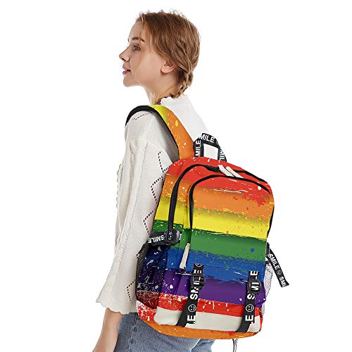 JLTPH Unisex Mochila de Paño de Oxford LGTB Gay Pride Arco iris Love is Love Impresión Bolsa para la Escuela Mochila Multiusos Daypacks para Computadora Portátil Al Aire Libre Travel