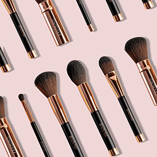 Juego de 8 pinceles de maquillaje color oro rosado fibras suaves Vegan kit de maquillaje de alta calidad, regalo elegante estuche para pinceles de viaje para limpiar pinceles profesional