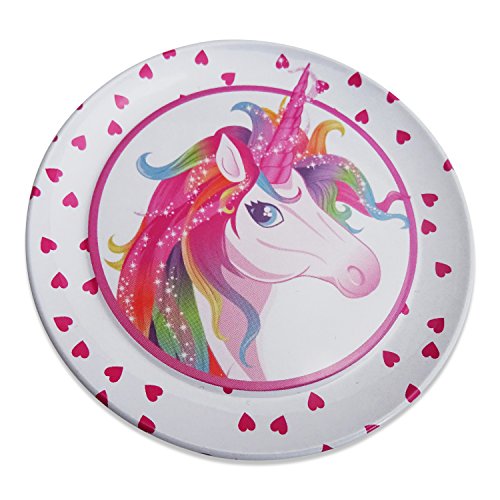 Juego de té de juguete en maletín de color rosa con unicornio mágico de Lucy Locket - Vajilla infantil de estaño de 14 piezas