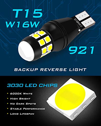 KATUR W16W 921 T15 912 Bombilla LED CANBUS sin Error no polaridad 6500K 3030 20SMD 12V 24V para Luces de Marcha atrás de la luz de estacionamiento de Respaldo del automóvil (2 Piezas, Blanco)