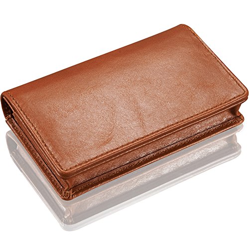 KAVAJ Singapore Porta Tarjeta de Visita en Piel Cognac Brown - Porta Monedas en Piel con Nombre en Piel Genuina Monedero en Piel para Hombre y Mujer