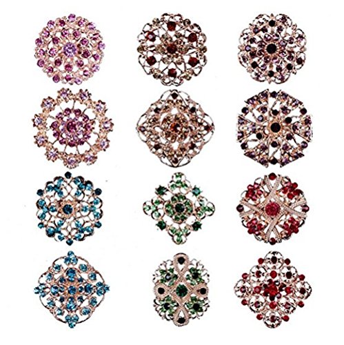 keland 12 unids Mix Set Cristal Broches Flor Broche Collar Ramillete Ramo Decoración Al Por Mayor Lote DIY BROACH (color)