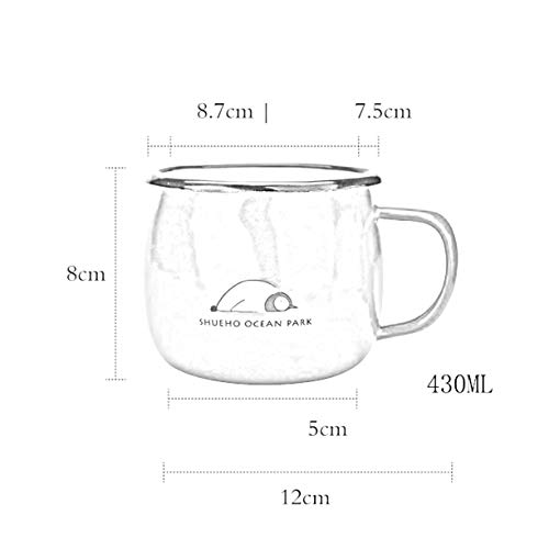 Kettle-HOT Tetera Regalo de la Taza del Esmalte, Juego de 3 Tazas de consumición 430ml for niños y Adultos, Rojo/Amarillo/Verde/Azul, Estampado de Animales de garrapatas, Presente diversión