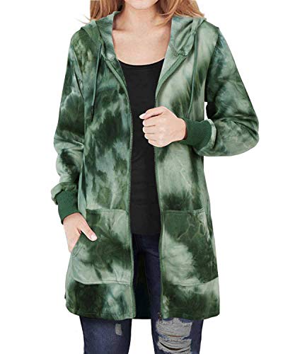 Kidsform Sudadera con Capucha para Mujer Sudadera con Capucha de Otoño Invierno Sudadera con Bolsillo Hoodie Cárdigans Mujer Sudadera Larga Mujer F-i Verde 2XL