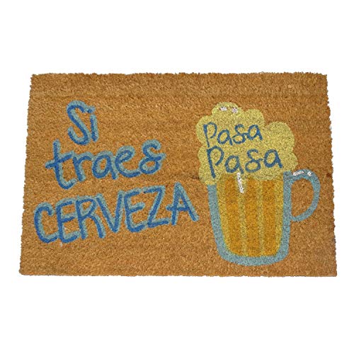 koko doormats Felpudo de Vino y Cerveza para Entrada de Casa Original y Divertido/Fibra Natural de Coco con Base de PVC, 40x60 cm (Pasa Pasa Cerveza)