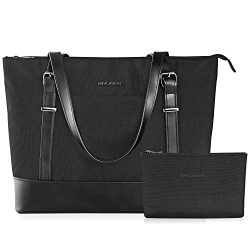 KROSER Bolso Tote para Ordenador Portátil 15,6" Bandolera para Portátil Maletín Grande Ligero Hidrófugo Nylon Bolso de Mano con Estilo Mujer para Trabajo/Negocios/Escuela/Universidad/Viajes-Negro