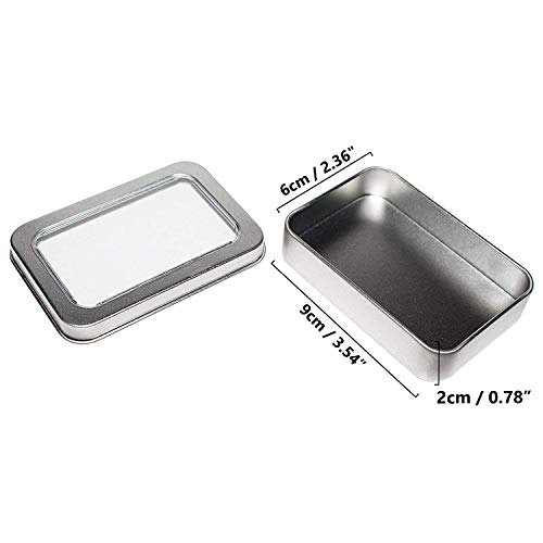 Kurtzy Cajas Metalicas Pequeñas (Pack 20) Latas de Aluminio Tapa Transparente sin Bisagra - 9cm x 6cm x 2cm - Latas Vacías para Cosméticos, Especias, Tarjeta SD, Abalorios, Monedas, Joyas, Dulces