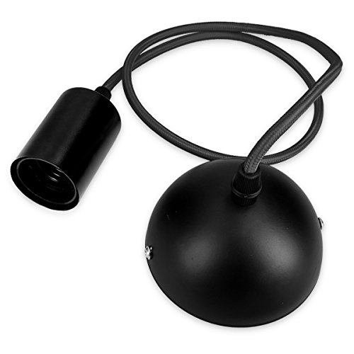 kwmobile Portalámpara vintage E27 - Lámpara de techo con cable negro de tela 90CM - Lámpara colgante retro con soporte y base de metal color negro