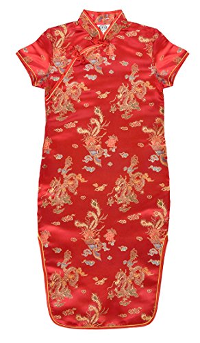 Laciteinterdite Vestido Chino para niña, Qipao tradicionale Rojo Motivo Dragones 4 años