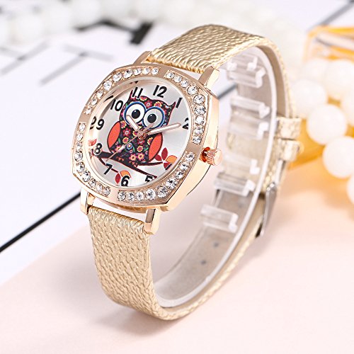 Ladies Watch Meng Owl Cartoon Watch Square Dial con Diamantes,Golden - Mujer Hombre Pasos LOL niñas Cocina Relojes mujerwatch