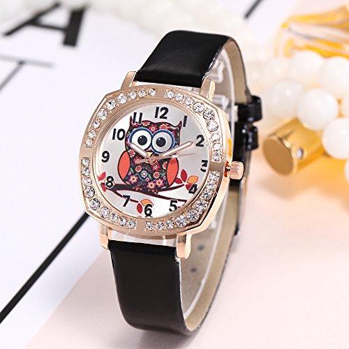 Ladies Watch Meng Owl Cartoon Watch Square Dial con Diamantes,Golden - Mujer Hombre Pasos LOL niñas Cocina Relojes mujerwatch