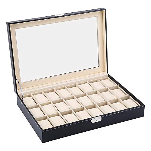 lahomie Caja de 24 Compartimentos para Relojes, Joyas, Maquillaje, Estuche de Almacenamiento para Anillos de Viaje