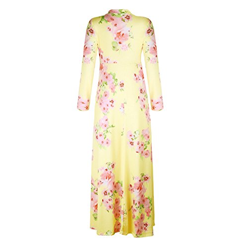 Landove Vestido de la playa del verano floral de Boho V-Cuello del partido de tarde para Amarillo S