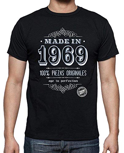 latostadora - Camiseta Made In 1969 para Hombre Negro L