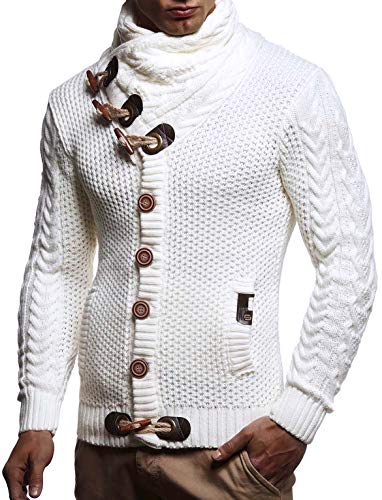 Leif Nelson Hombres Chaqueta de Punto con Cuello Chal LN-4195 Blanco Small