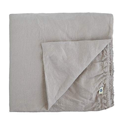 Linen & Cotton Sábana Bajera Ajustable Alicia Muy Suave - 100% Puro Lino Lavado a la Piedra, 150 x 200cm (King), Gris