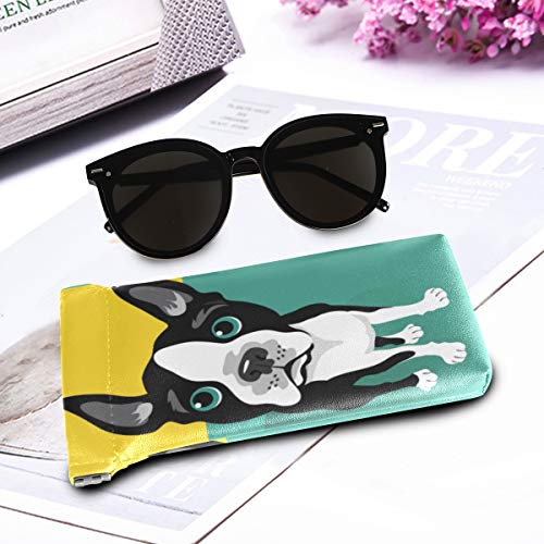 linomo - Funda de microfibra para gafas de sol Boston Terrier de perro, bolsa de piel, bolsa de almacenamiento para gafas y teléfonos móviles