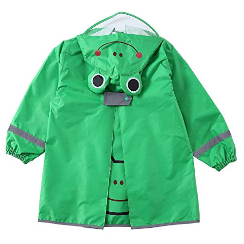 LIVACASA Poncho Lluvia Niños Impermeable Niñas Capa de Lluvia con Capucha con Seguridad Advertencia Reflectantes para Escuela Viaje Verde Talla S