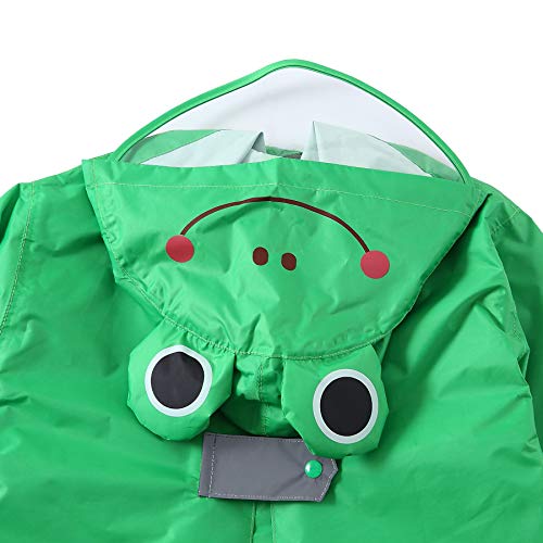 LIVACASA Poncho Lluvia Niños Impermeable Niñas Capa de Lluvia con Capucha con Seguridad Advertencia Reflectantes para Escuela Viaje Verde Talla S