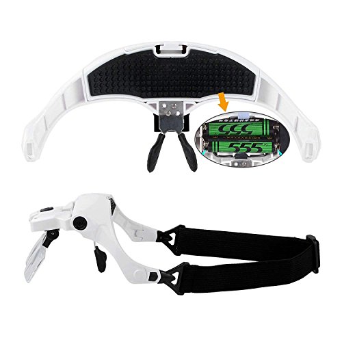 Locisne LED iluminado manos libres visor de lupa principal,(1.0X-3.5X) 5 lentes reemplazables Reparación de lentes aumento de auriculares para leer, lupa de joyas, reparación de relojes electrónicos