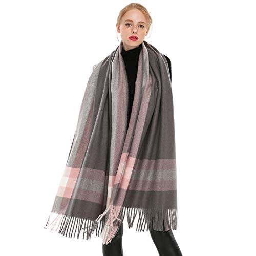 Longwu Bufanda de lana de cachemira suave para mujer Manta y envoltura de pashmina grande Manta de estola cálida Gris*