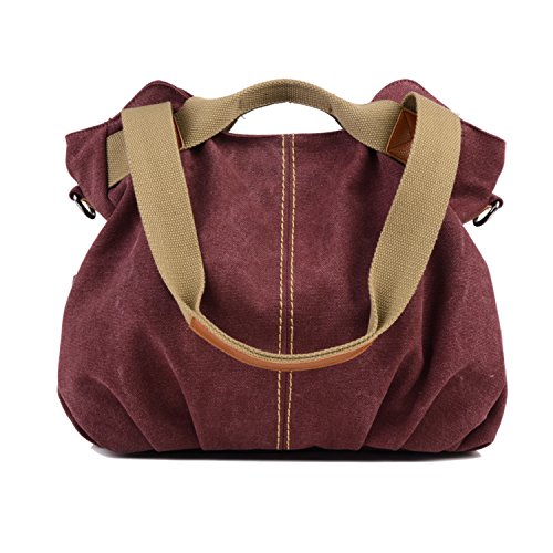 LOSMILE mujer lona Bolso de mano Bolso de bandolera Bolsa de hombro Bolsa de cuerpo cruzada Bolso de mano Bolsa de ocio (Vino rojo)