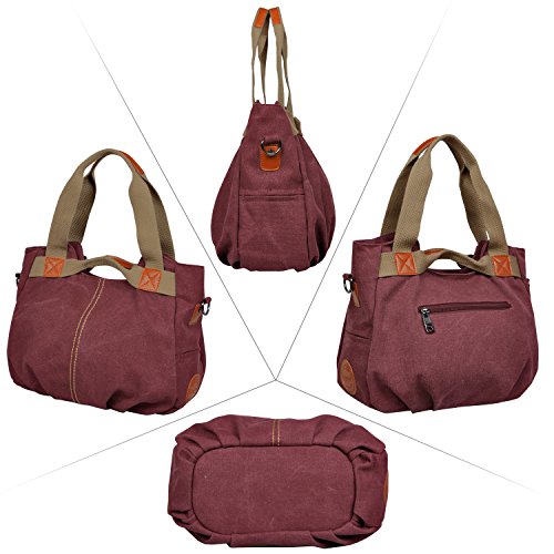 LOSMILE mujer lona Bolso de mano Bolso de bandolera Bolsa de hombro Bolsa de cuerpo cruzada Bolso de mano Bolsa de ocio (Vino rojo)