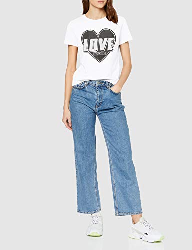 Love Moschino Short Sleeve Jersey Stretch T-Shirt_Heart & Turbo Logo Print Camiseta, Blanco (Optical White A00), 42 (Talla del Fabricante: 46) para Mujer