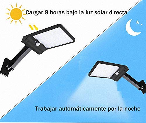 Luces solares al aire libre, Super brillante 48 LEDs, IP65 impermeable con control remoto, luces solares del sensor de movimiento con 3 modos para el jardín, camino, entrada (2PACK)