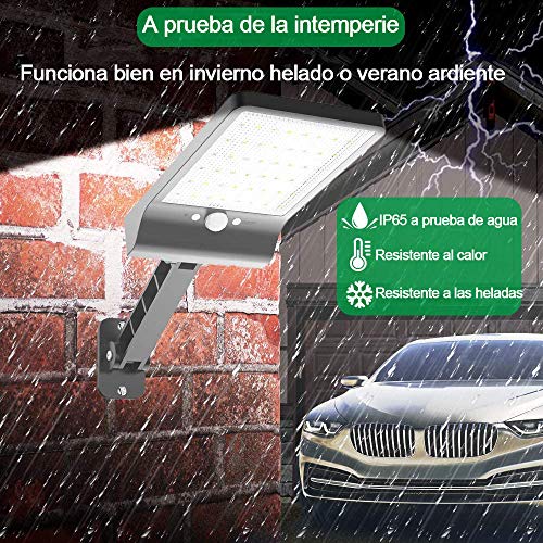 Luces solares al aire libre, Super brillante 48 LEDs, IP65 impermeable con control remoto, luces solares del sensor de movimiento con 3 modos para el jardín, camino, entrada (2PACK)